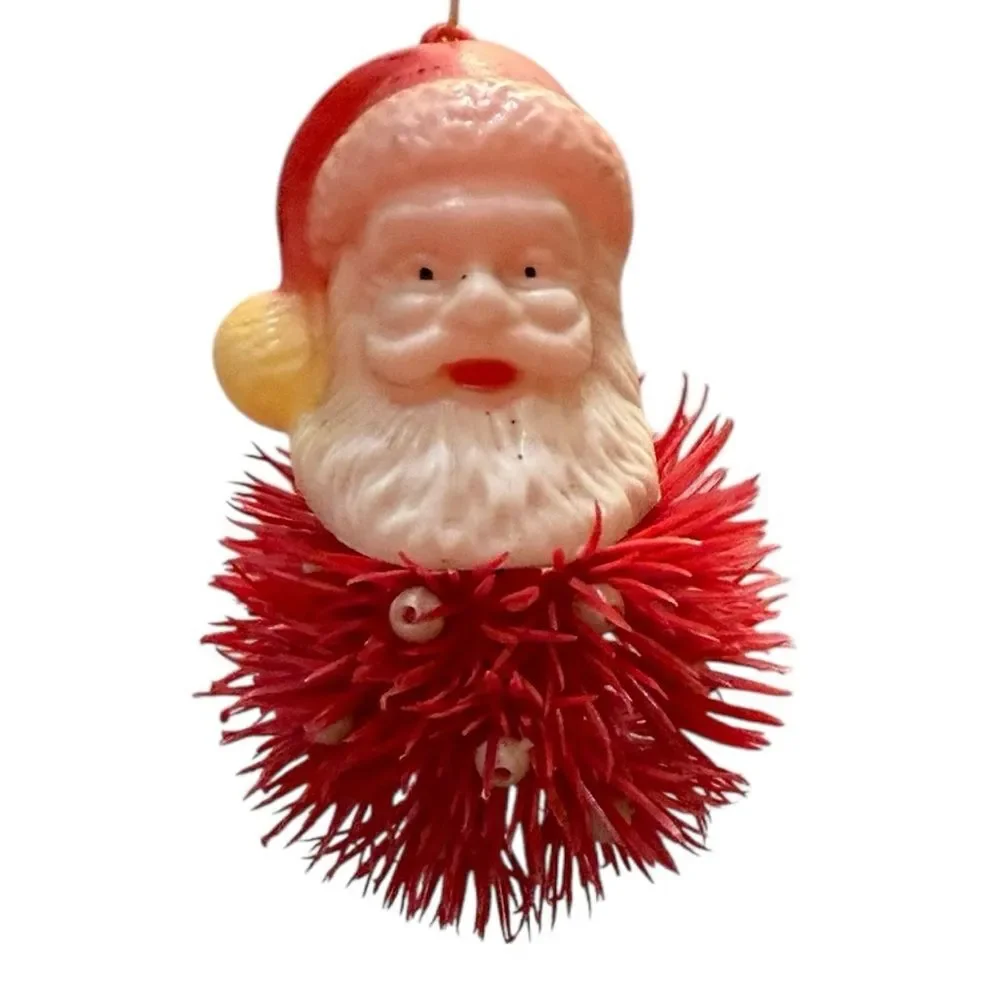 Mid Century 60s Santa Claus Christmas Ornament Plastic Head Porcupine Body VIDEO